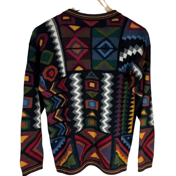 Andean Tradition Vintage 100% Baby Alpaca Print Cardigan Sweater Sz L - Picture 2 of 3